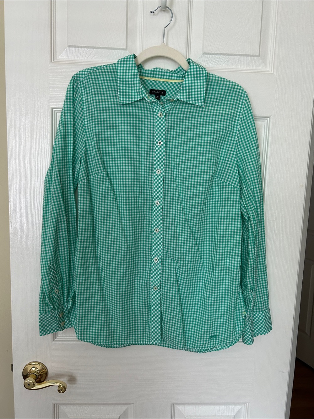 Talbots Women’s Green Gingham Button-Down Shirt Sz M